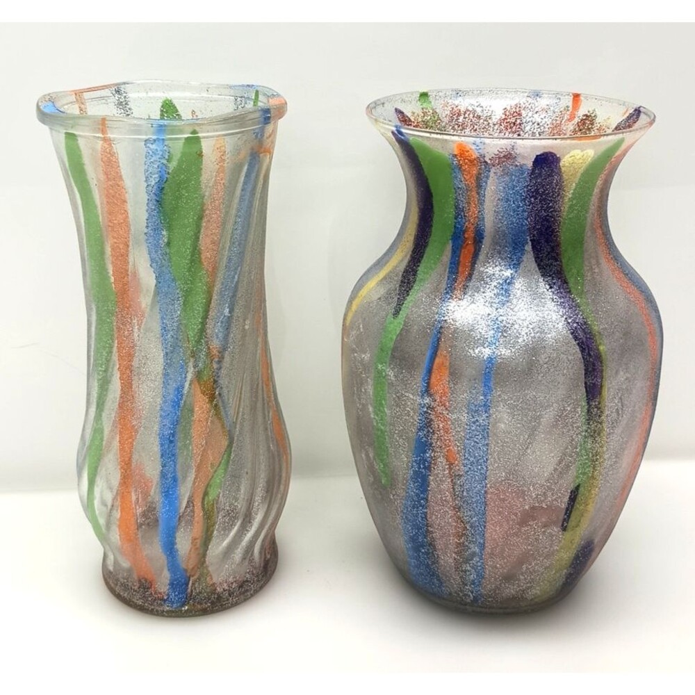 Hand Blown Art Glass Bud Vases Multicolor Decorative Vase Set of 2